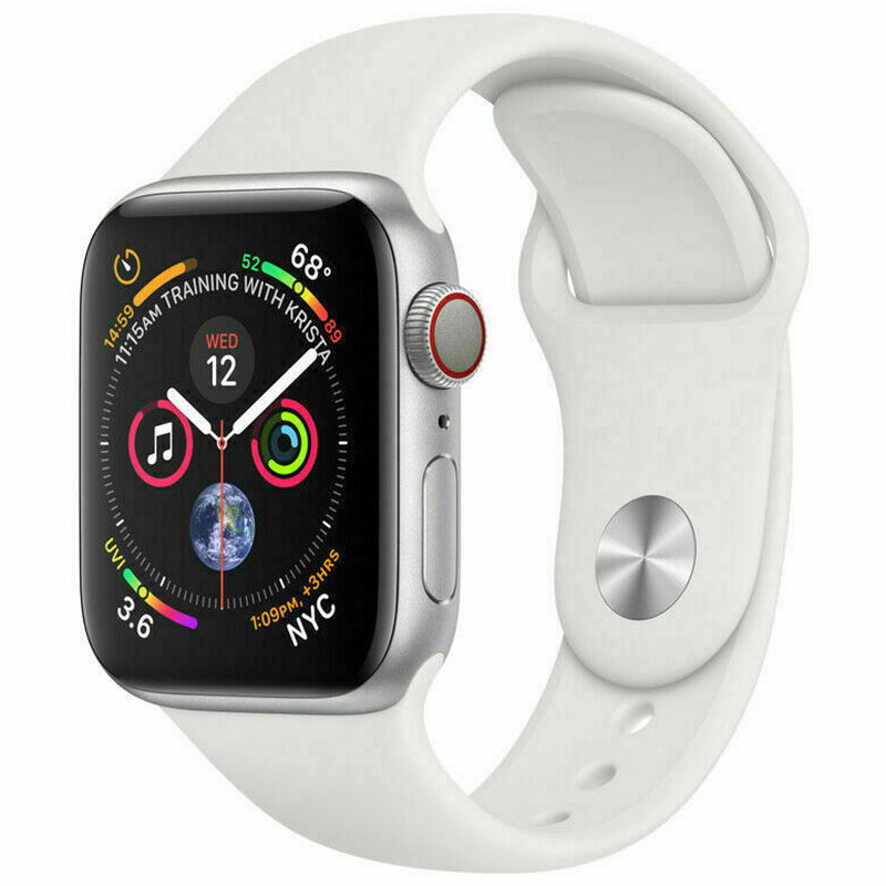 Apple Watch Series 4 44mm GPS + Cellular Unlocked - Silver Aluminum Case - White Sport Band (2018)