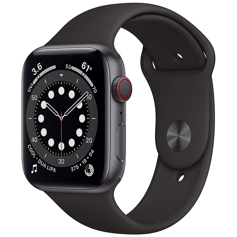 Apple Watch Series 6 44mm GPS + Cellular Unlocked - Space Gray Aluminum Case - Black Sport Band (2020)