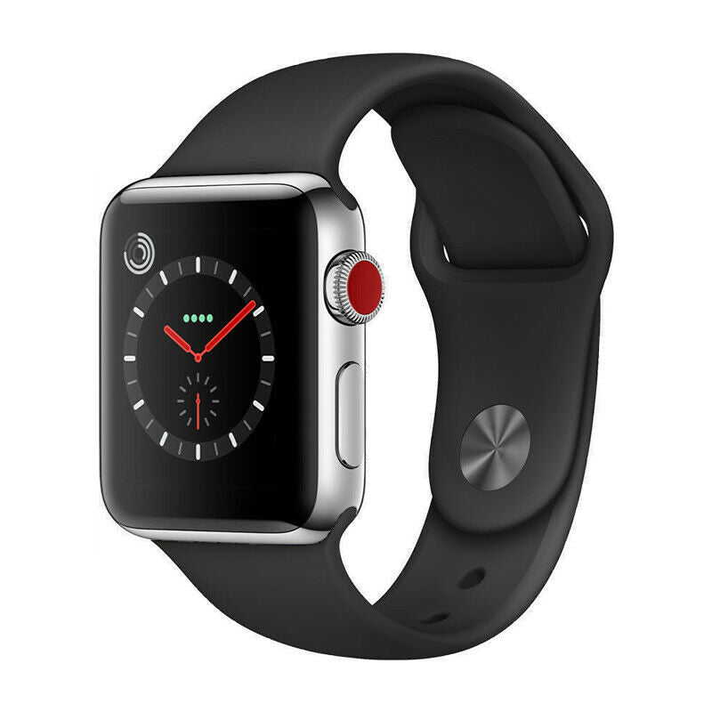 Apple Watch Series 3 42mm GPS + Cellular Unlocked - Silver Stainless Steel Case - Black Sport Band (2017)