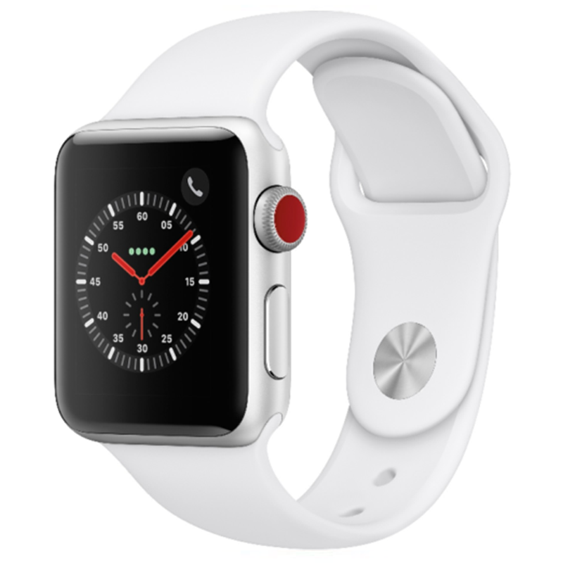 Apple Watch Series 3 42mm GPS + Cellular Unlocked - Silver Aluminum Case - White Sport Band (2017)