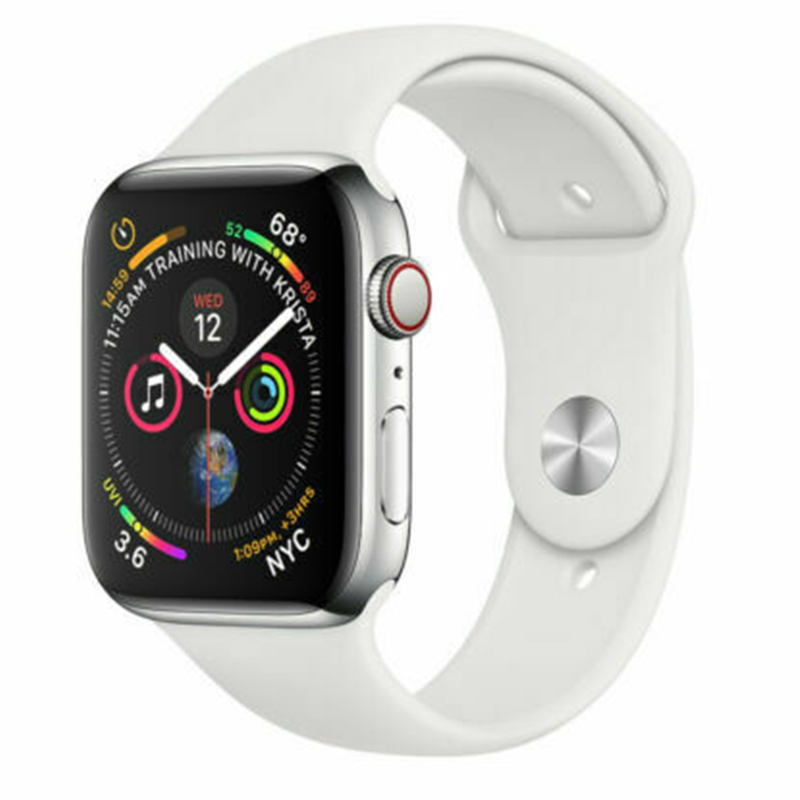 Apple Watch Series 4 44mm GPS + Cellular Unlocked - Silver Stainless Steel Case - White Sport Band (2018)