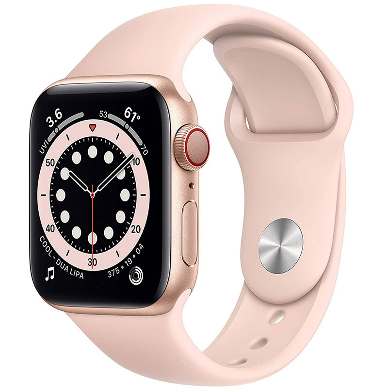 Apple Watch Series 6 44mm GPS + Cellular Unlocked - Gold Aluminum Case - Pink Sport Band (2020)