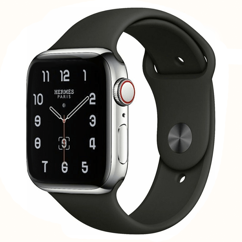 Apple Watch Series 5 Hermès Edition 40mm GPS + Cellular Unlocked - Silver Stainless Steel Case - Black Sport Band (2019) - TekReplay
