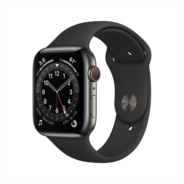 Apple Watch Series 6 40mm GPS + Cellular Unlocked - Graphite Stainless Steel Case - Black Sport Band (2020) - TekReplay