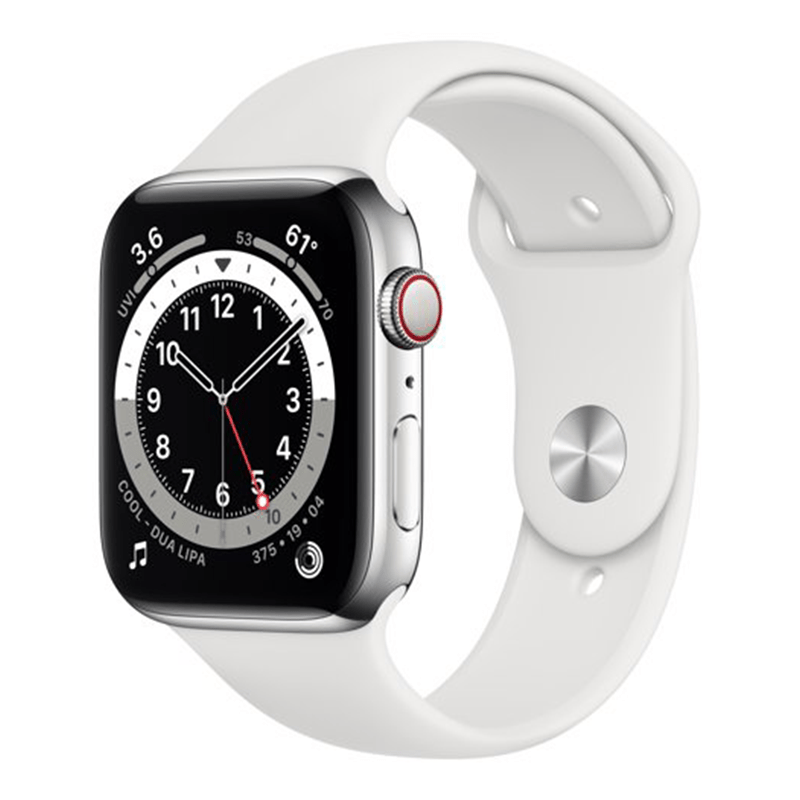 Apple Watch Series 6 40mm GPS + Cellular Unlocked - Silver Stainless Steel Case - White Sport Band (2020) - TekReplay