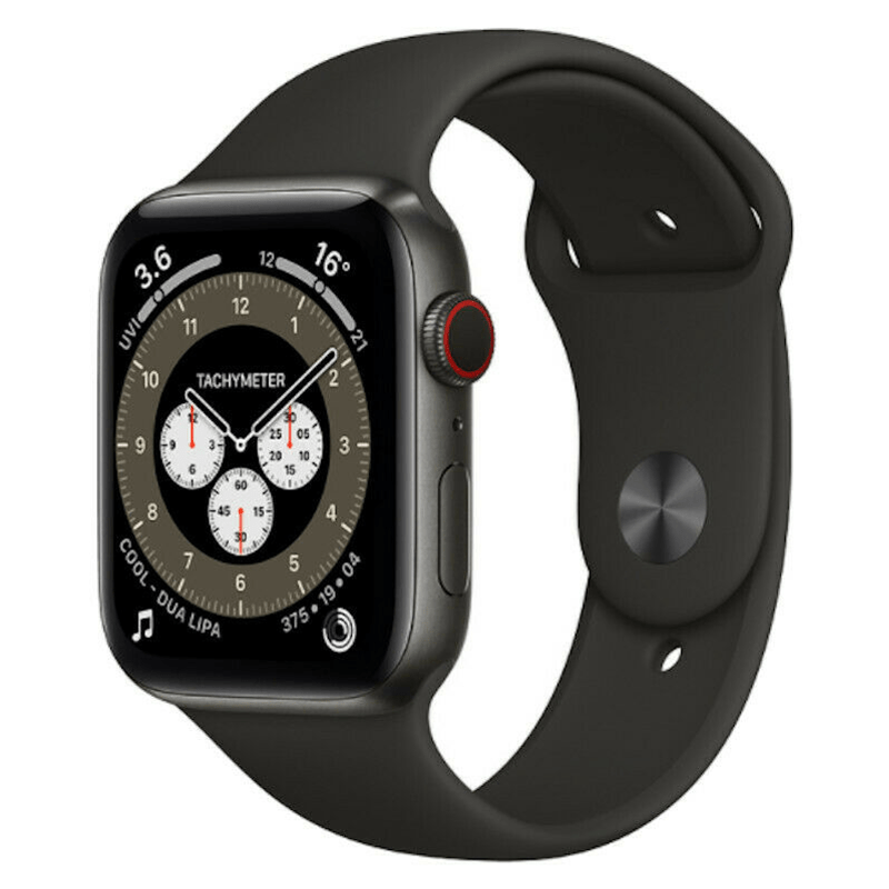 Apple Watch Series 6 40mm GPS + Cellular Unlocked - Space Black Titanium Case - Black Sport Band (2020) - TekReplay