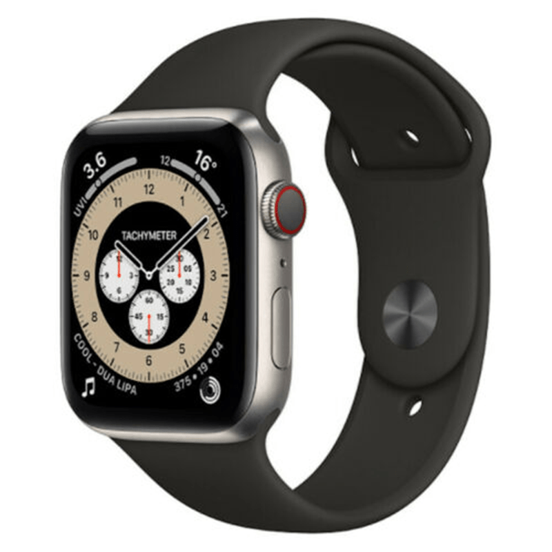 Apple Watch Series 6 44mm GPS + Cellular Unlocked - Titanium Case - Black Sport Band (2020) - TekReplay