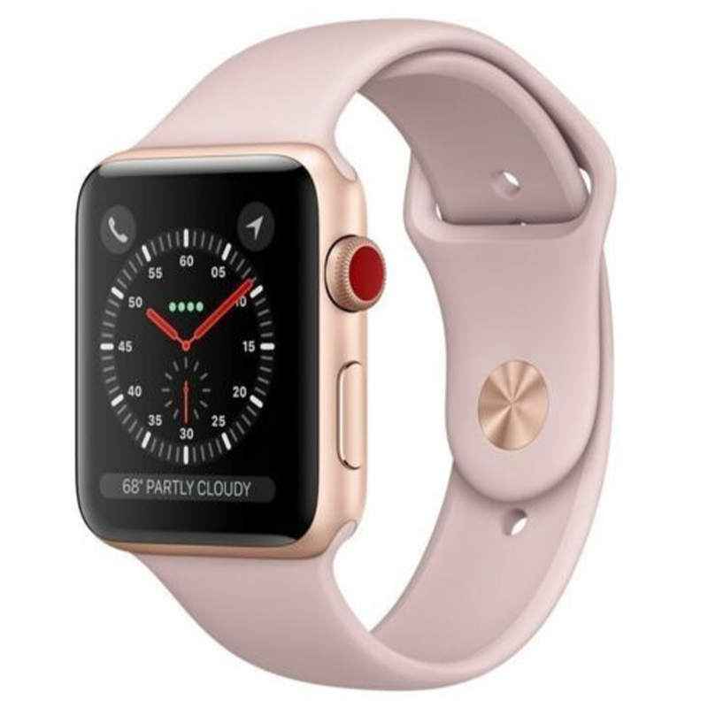 Apple Watch Series 3 42mm GPS + Cellular Unlocked - Gold Aluminum Case - Pink Sport Band (2017)