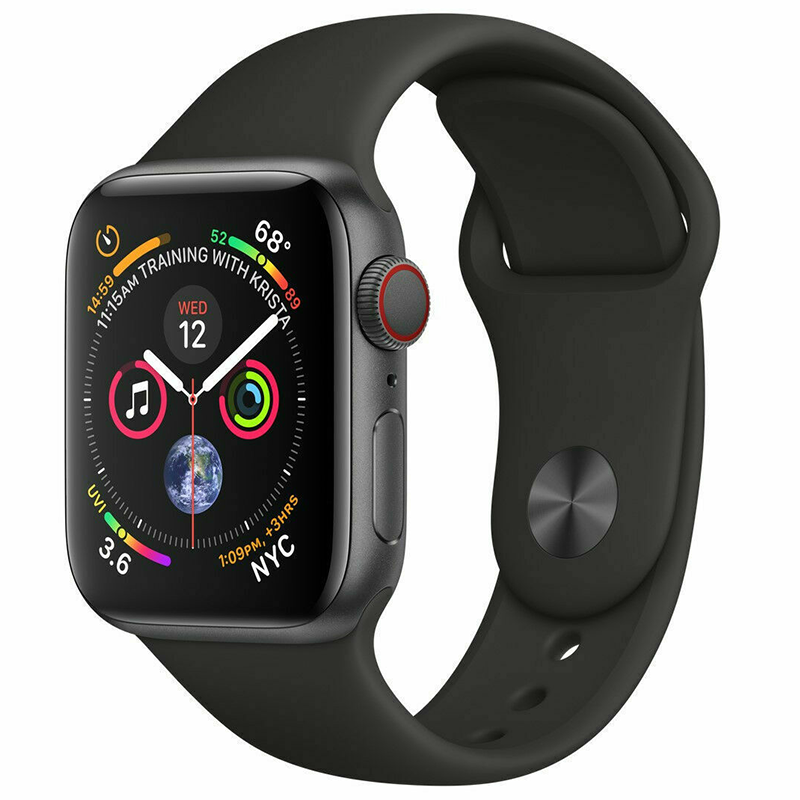 Apple Watch Series 4 44mm GPS + Cellular Unlocked - Space Gray Aluminum Case - Black Sport Band (2018)