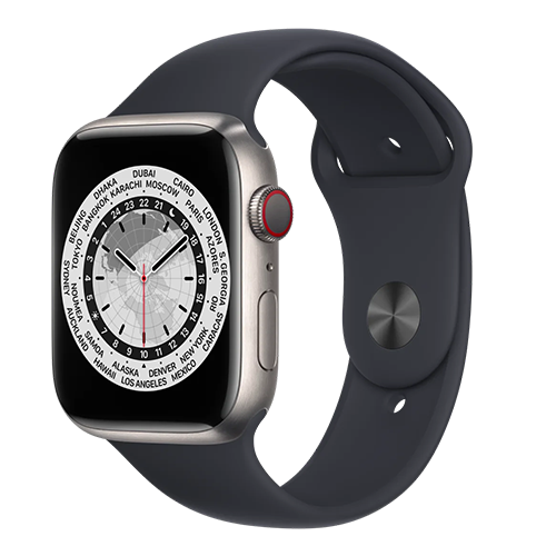 Apple Watch Series 7 45mm GPS + Cellular Unlocked - Titanium Case - Black Sport Band (2021)